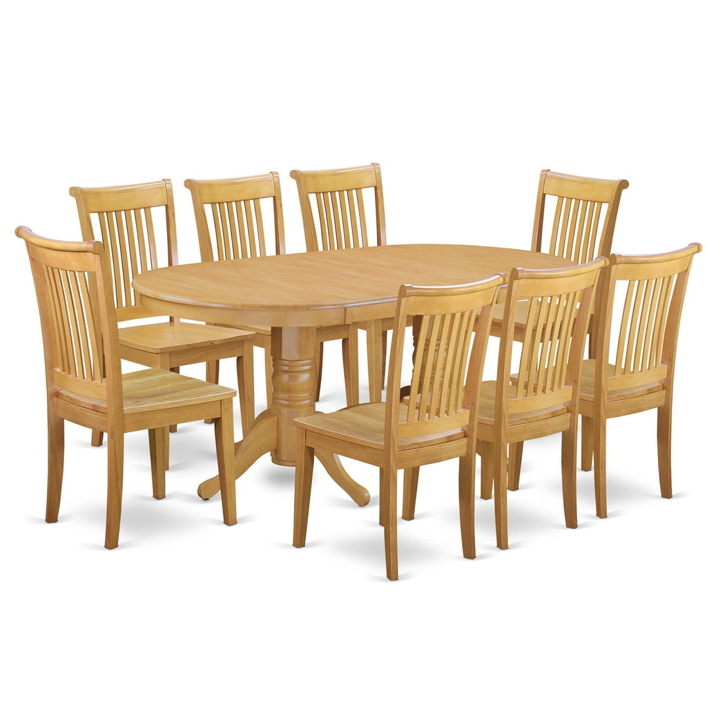 East West Furniture VAPO9-OAK-W 9 Piece Modern Dining Table Set Includes an Oval Wooden Table with Butterfly Leaf and 8 Dining Chairs, 40x76 Inch, Oak