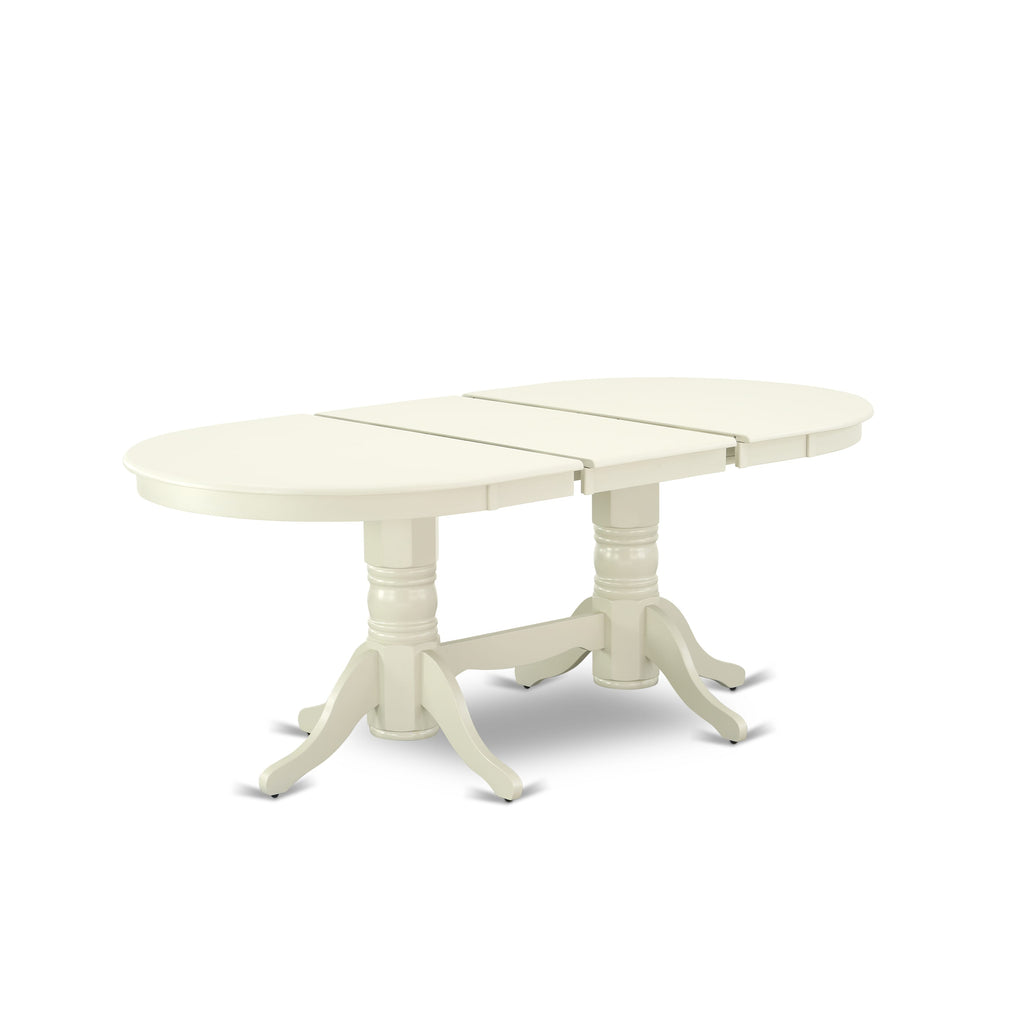 East West Furniture VADA7-LWH-24 7 Piece Kitchen Table Set Contains an Oval Dining Table with Butterfly Leaf and 6 Padded Chairs, 40x76 Inch, linen white