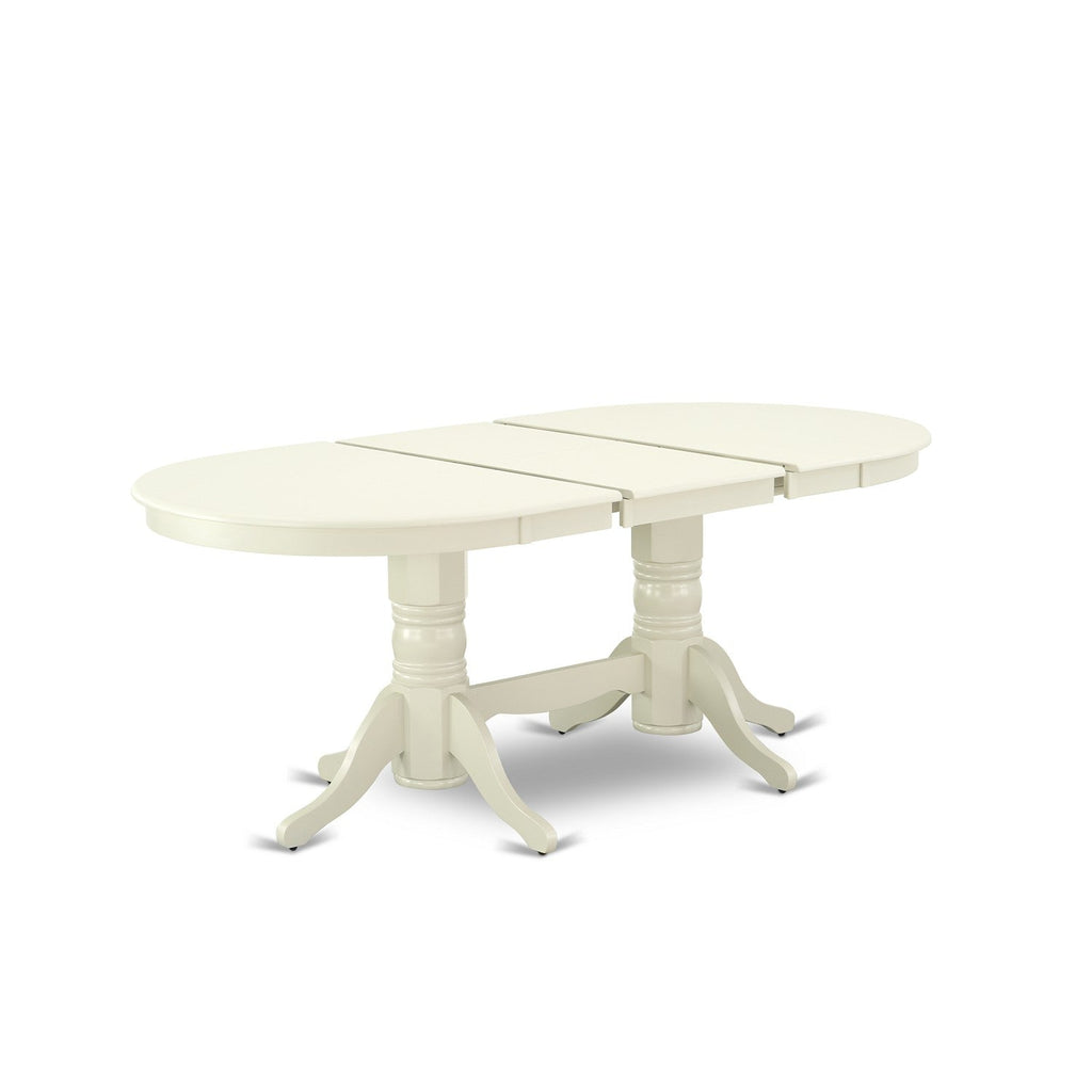 East West Furniture VAT-LWH-TP Vancouver Modern Dining Table - an Oval Kitchen Table Top with Butterfly Leaf & Double Pedestal Base, 40x76 Inch, Linen White