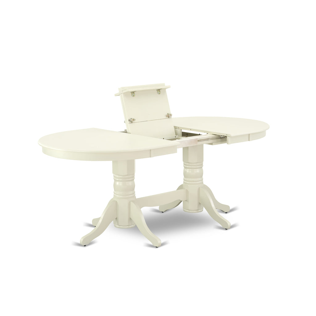 East West Furniture VADA5-LWH-12 5 Piece Kitchen Table Set Contains an Oval Dining Table with Butterfly Leaf and 4 Upholstered Parson Chairs, 40x76 Inch, linen white