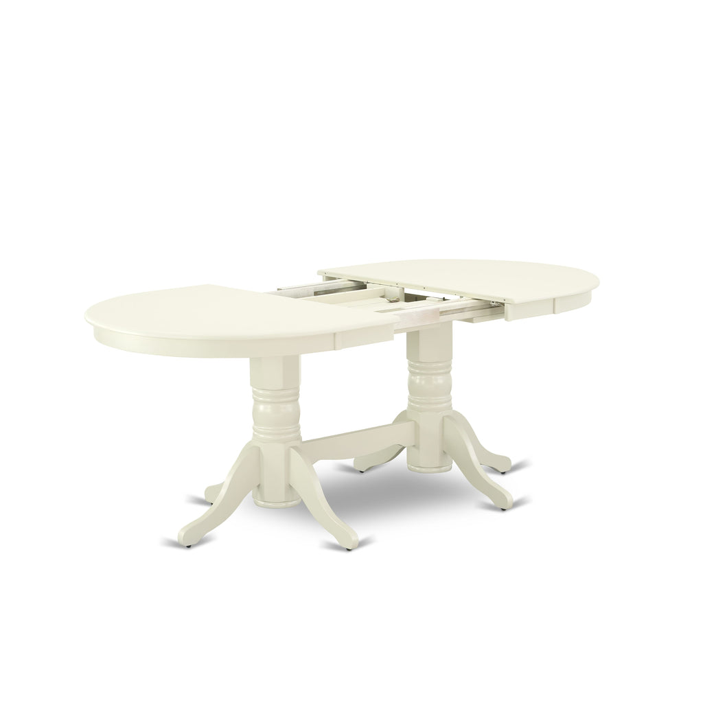 East West Furniture VADA5-LWH-12 5 Piece Kitchen Table Set Contains an Oval Dining Table with Butterfly Leaf and 4 Upholstered Parson Chairs, 40x76 Inch, linen white