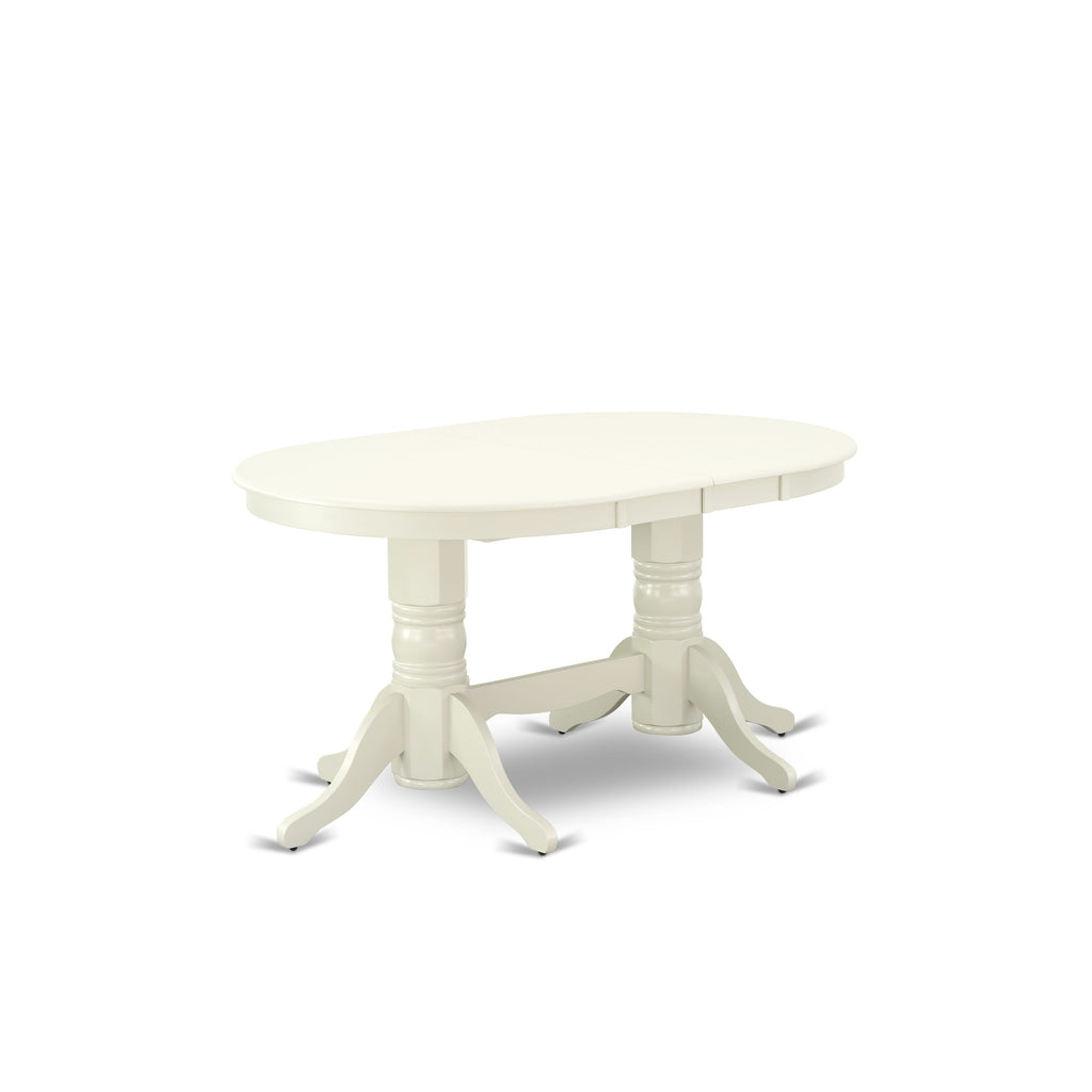 East West Furniture VADA7-LWH-24 7 Piece Kitchen Table Set Contains an Oval Dining Table with Butterfly Leaf and 6 Padded Chairs, 40x76 Inch, linen white