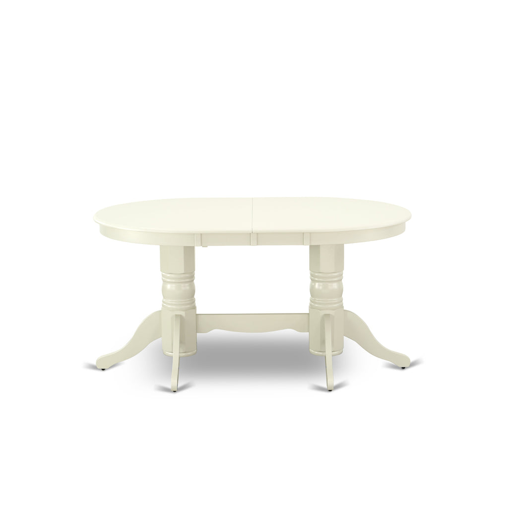 East West Furniture VAKE5-LWH-W 5 Piece Kitchen Table Set for 4 Includes an Oval Dining Room Table with Butterfly Leaf and 4 Solid Wood Seat Chairs, 40x76 Inch, Linen White