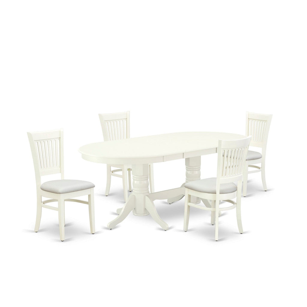 East West Furniture VAVA5-LWH-C 5 Piece Dinette Set for 4 Includes an Oval Dining Table with Butterfly Leaf and 4 Linen Fabric Dining Room Chairs, 40x76 Inch, Linen White