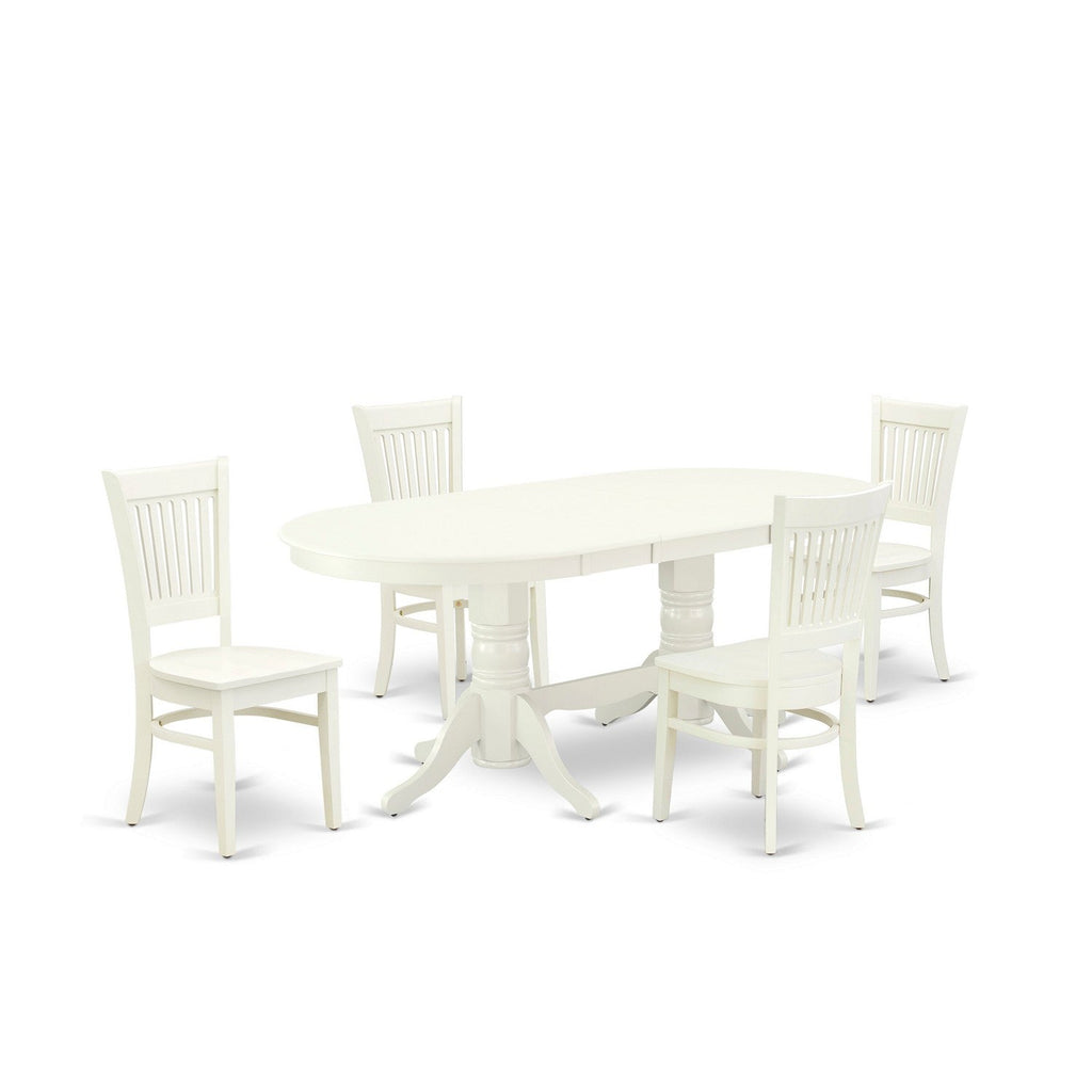 East West Furniture VAVA5-LWH-W 5 Piece Dining Room Furniture Set Includes an Oval Kitchen Table with Butterfly Leaf and 4 Dining Chairs, 40x76 Inch, Linen White