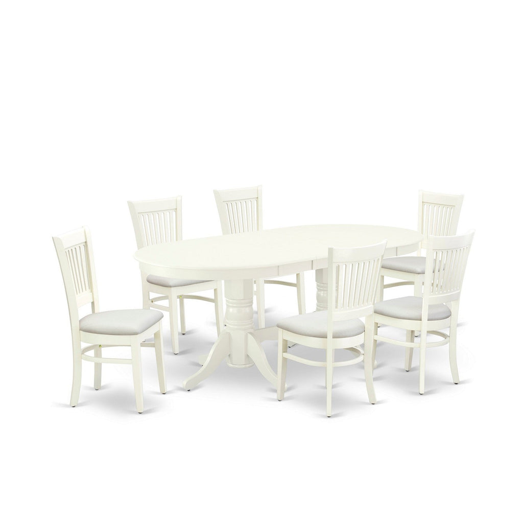East West Furniture VAVA7-LWH-C 7 Piece Modern Dining Table Set Consist of an Oval Wooden Table with Butterfly Leaf and 6 Linen Fabric Upholstered Dining Chairs, 40x76 Inch, Linen White