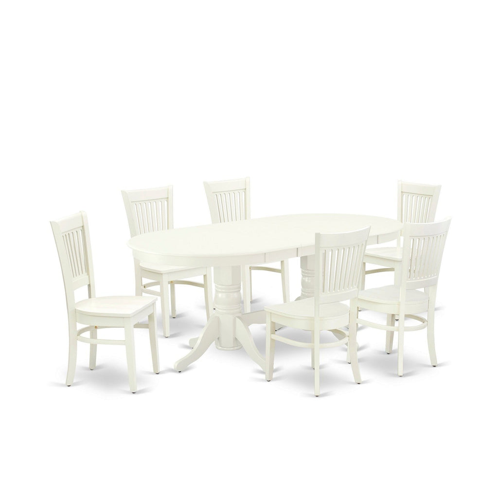 East West Furniture VAVA7-LWH-W 7 Piece Dining Room Table Set Consist of an Oval Kitchen Table with Butterfly Leaf and 6 Dining Chairs, 40x76 Inch, Linen White