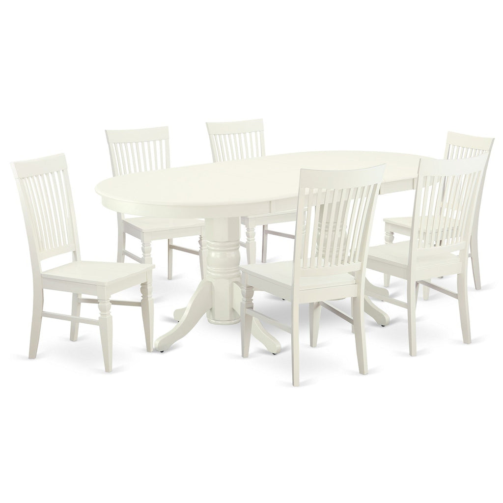 East West Furniture VAWE7-LWH-W 7 Piece Dining Room Furniture Set Consist of an Oval Wooden Table with Butterfly Leaf and 6 Kitchen Dining Chairs, 40x76 Inch, Linen White