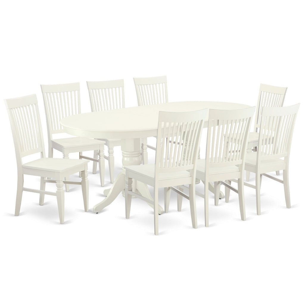 East West Furniture VAWE9-LWH-W 9 Piece Kitchen Table Set Includes an Oval Dining Table with Butterfly Leaf and 8 Dining Room Chairs, 40x76 Inch, Linen White