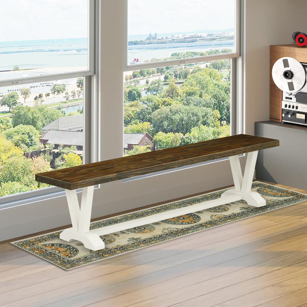 East West Furniture VB077 V-Style Modern Dining Room Bench with Wooden Seat, 72x15x18 Inch, Multi-Color