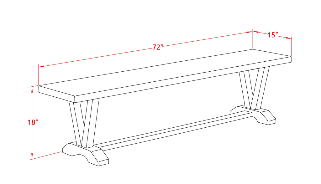 East West Furniture VB697 V-Style Dining Bench with Wood Seat, 72x15x18 Inch, Multi-Color