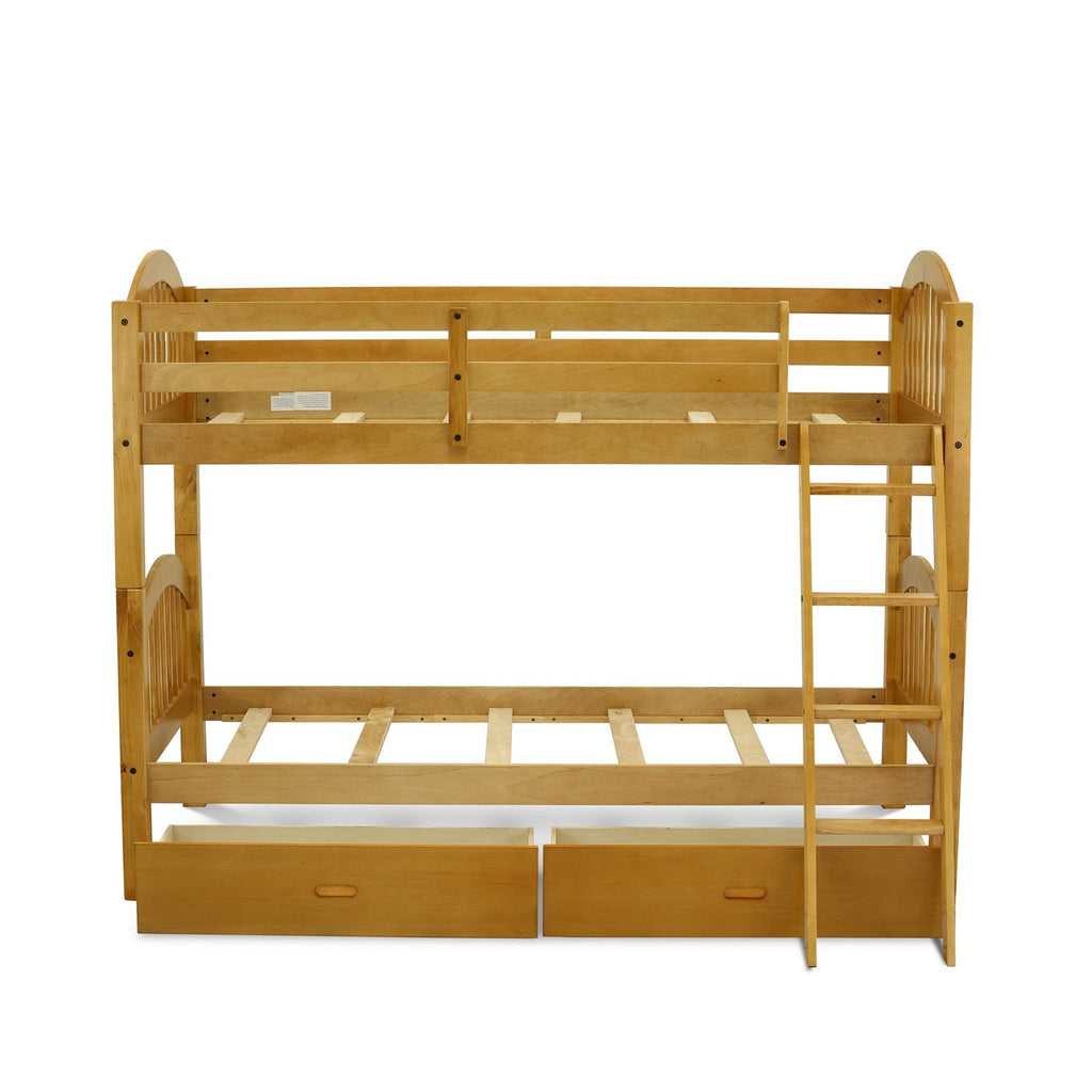 East West Furniture Verona Twin Bunk Bed in Natural Oak Finish with Under Drawer