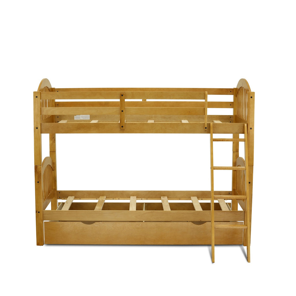 East West Furniture Verona Twin Bunk Bed in Natural Oak Finish with Convertible Trundle & Drawer