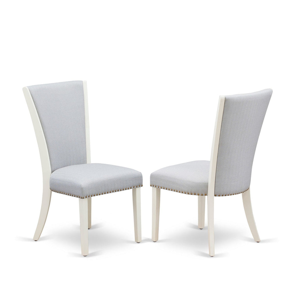 East West Furniture VEP0T05 Verona Parson Chairs - Nailhead Trim Grey Linen Fabric Padded Dining Chairs, Set of 2, Wirebrushed Linen White