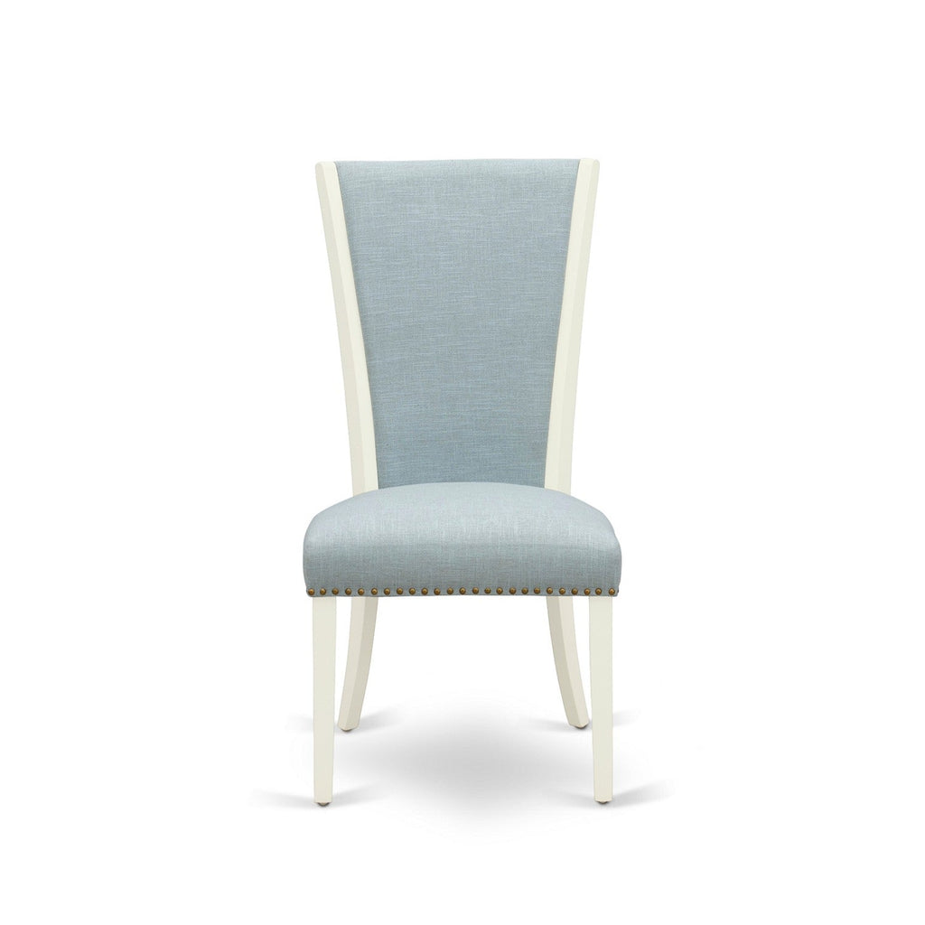 East West Furniture DOVE7-LWH-15 7 Piece Dinette Set Consist of a Rectangle Dining Room Table with Butterfly Leaf and 6 Baby Blue Linen Fabric Parson Dining Chairs, 42x78 Inch, Linen White