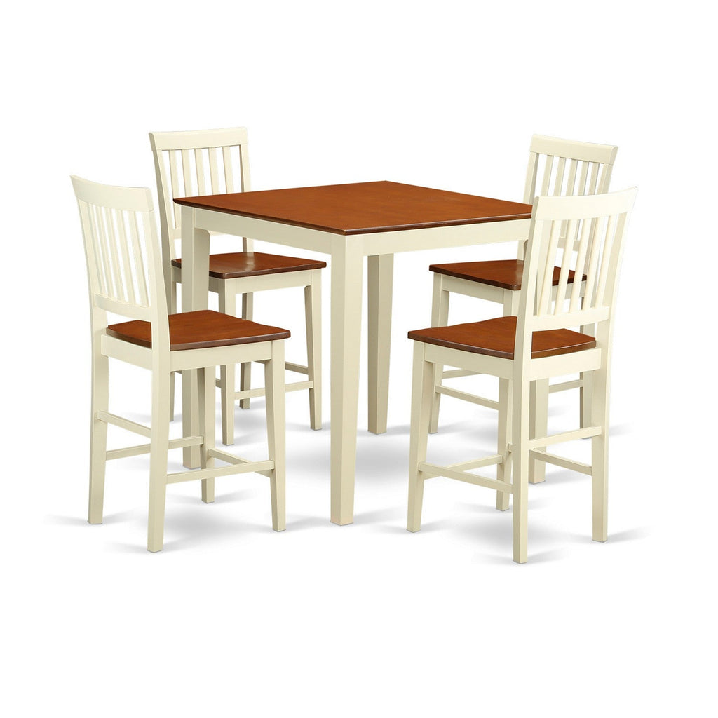East West Furniture VERN5-WHI-W 5 Piece Kitchen Counter Set Includes a Square Dining Table and 4 Dining Room Chairs, 36x36 Inch, Buttermilk & Cherry