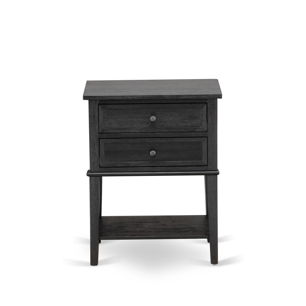 East West Furniture VL-06-ET Valencia Side Table - Rectangle Night Stand with 2 Drawers for Bedroom, 16x22 Inch, Wirebrushed Black