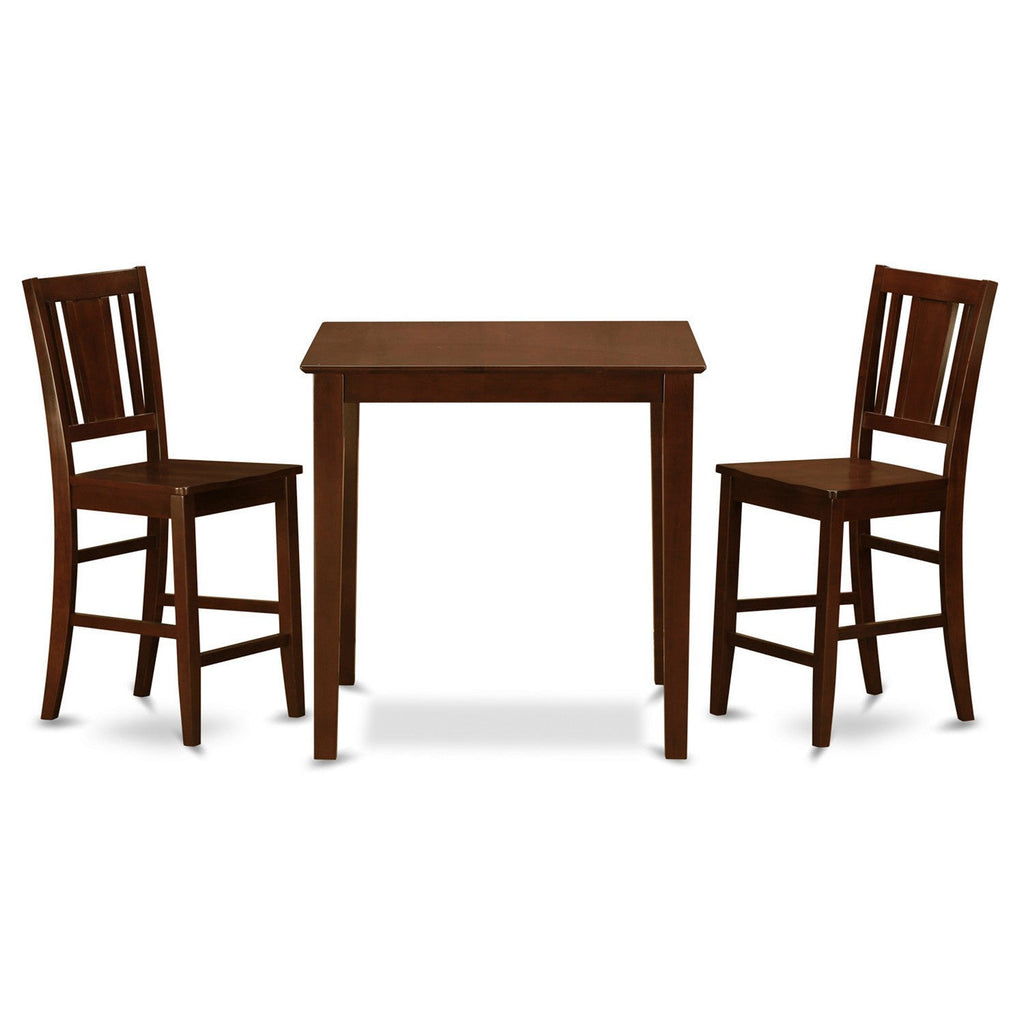 East West Furniture VNBU3-MAH-W 3 Piece Counter Height Dining Table Set Contains a Square Wooden Table and 2 Kitchen Dining Chairs, 36x36 Inch, Mahogany