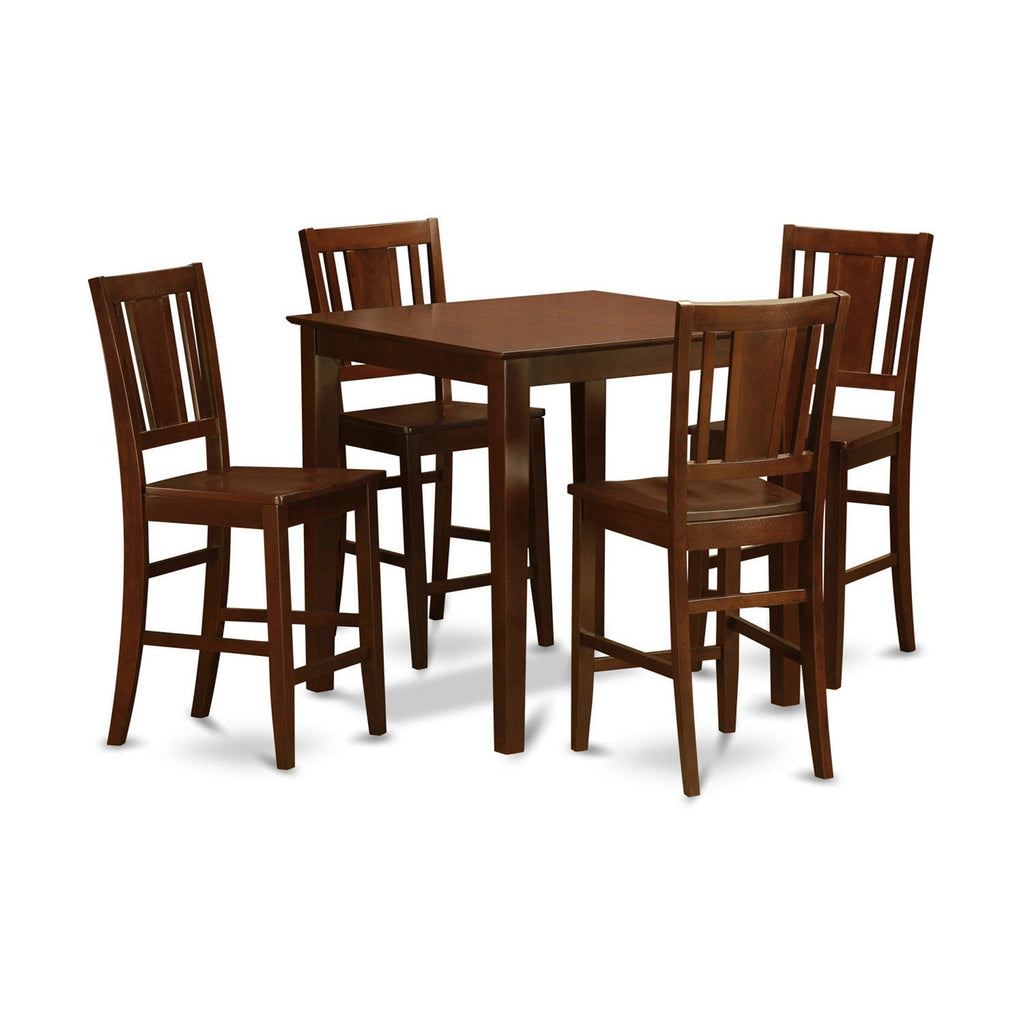 East West Furniture VNBU5-MAH-W 5 Piece Counter Height Dining Table Set Includes a Square Kitchen Table and 4 Dining Chairs, 36x36 Inch, Mahogany
