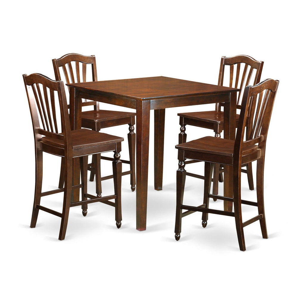 East West Furniture VNCH5-MAH-W 5 Piece Counter Height Dining Set Includes a Square Kitchen Table and 4 Dining Room Chairs, 36x36 Inch, Mahogany
