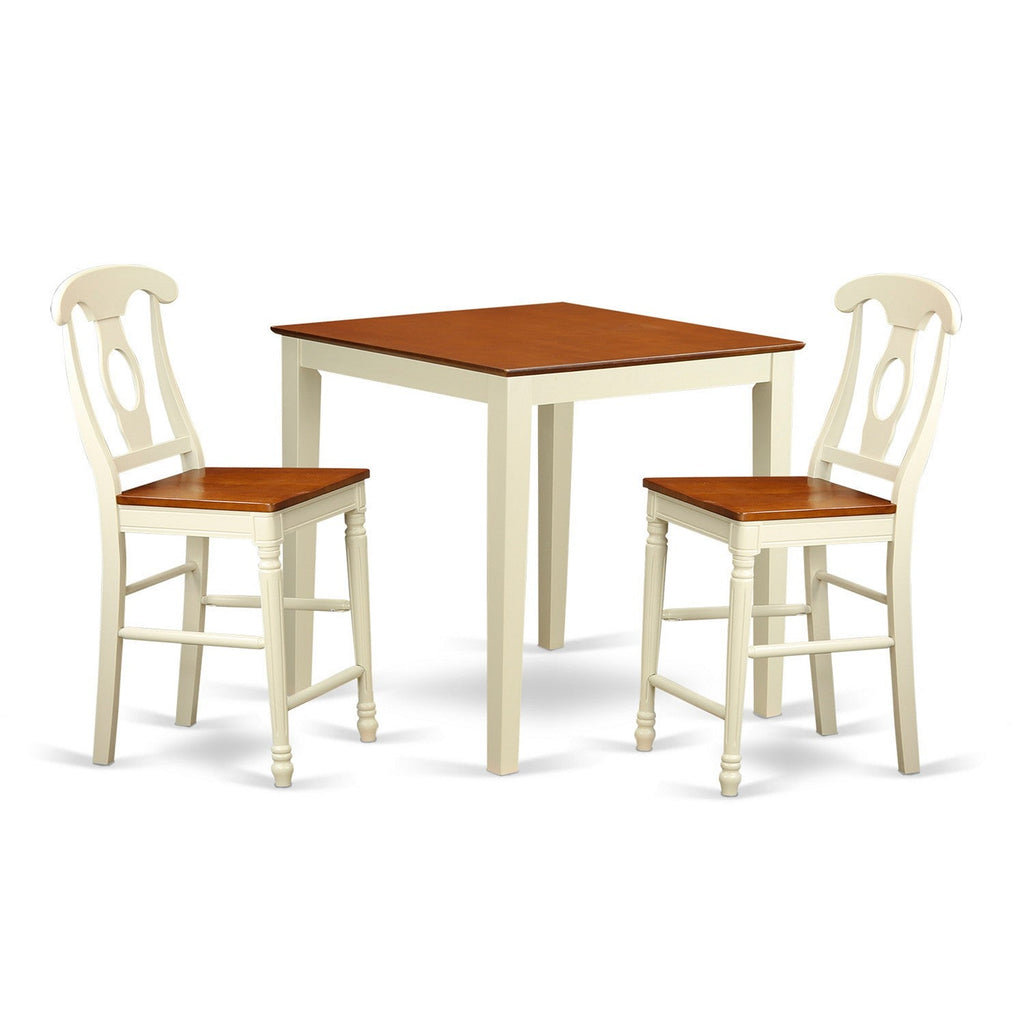 East West Furniture VNKE3-WHI-W 3 Piece Kitchen Counter Set for Small Spaces Contains a Square Dining Room Table and 2 Dining Chairs, 36x36 Inch, Buttermilk & Cherry
