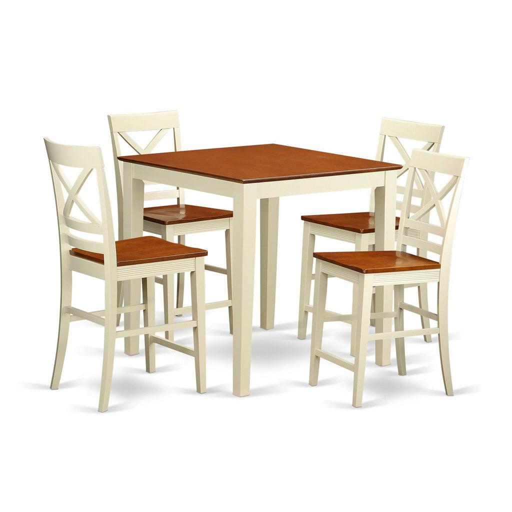 East West Furniture VNQU5-WHI-W 5 Piece Kitchen Counter Set Includes a Square Dining Room Table and 4 Dining Chairs, 36x36 Inch, Buttermilk & Cherry