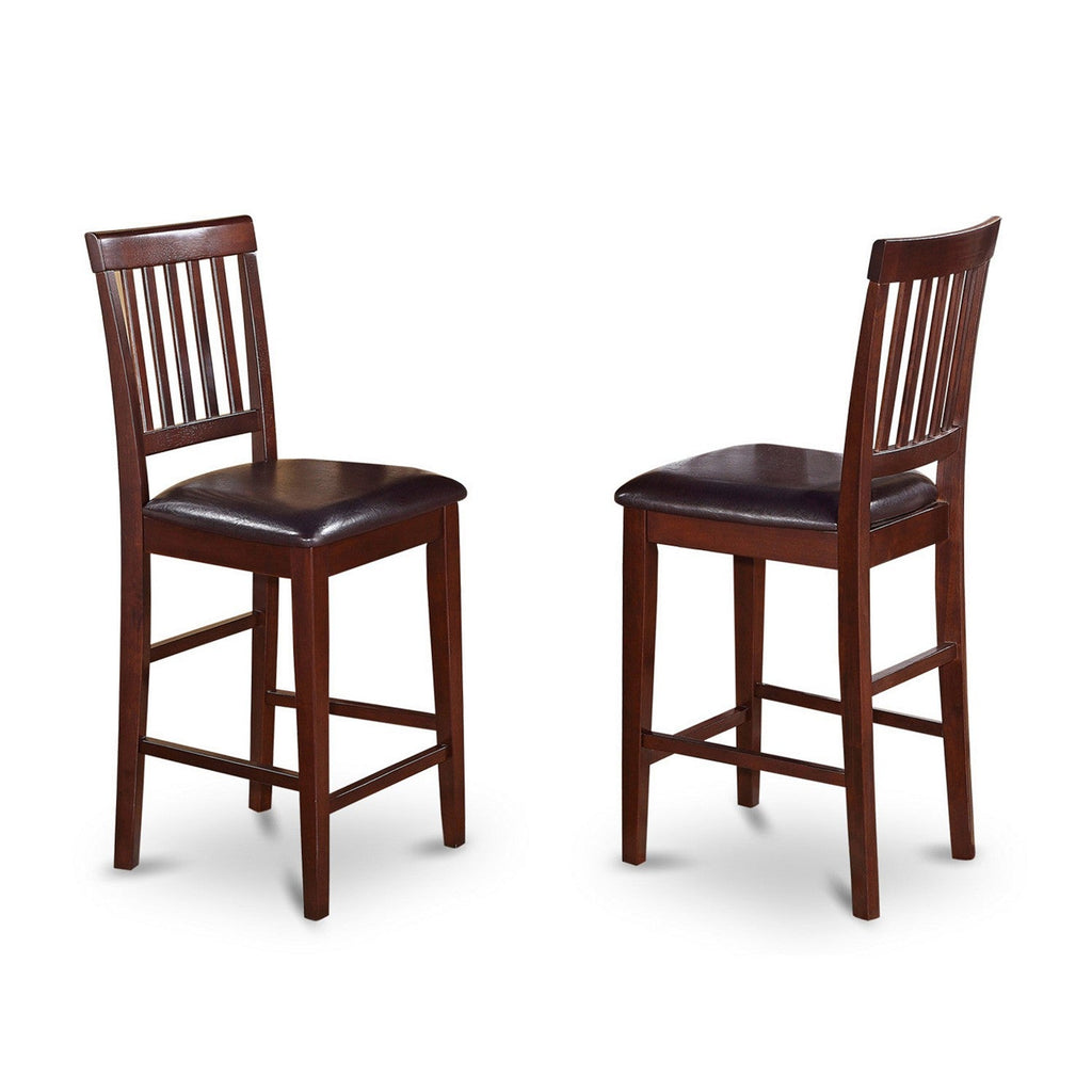 East West Furniture VNS-MAH-LC Vernon Counter Height Bar Stool - Faux Leather Pub Height Kitchen Chairs, Set of 2, Mahogany