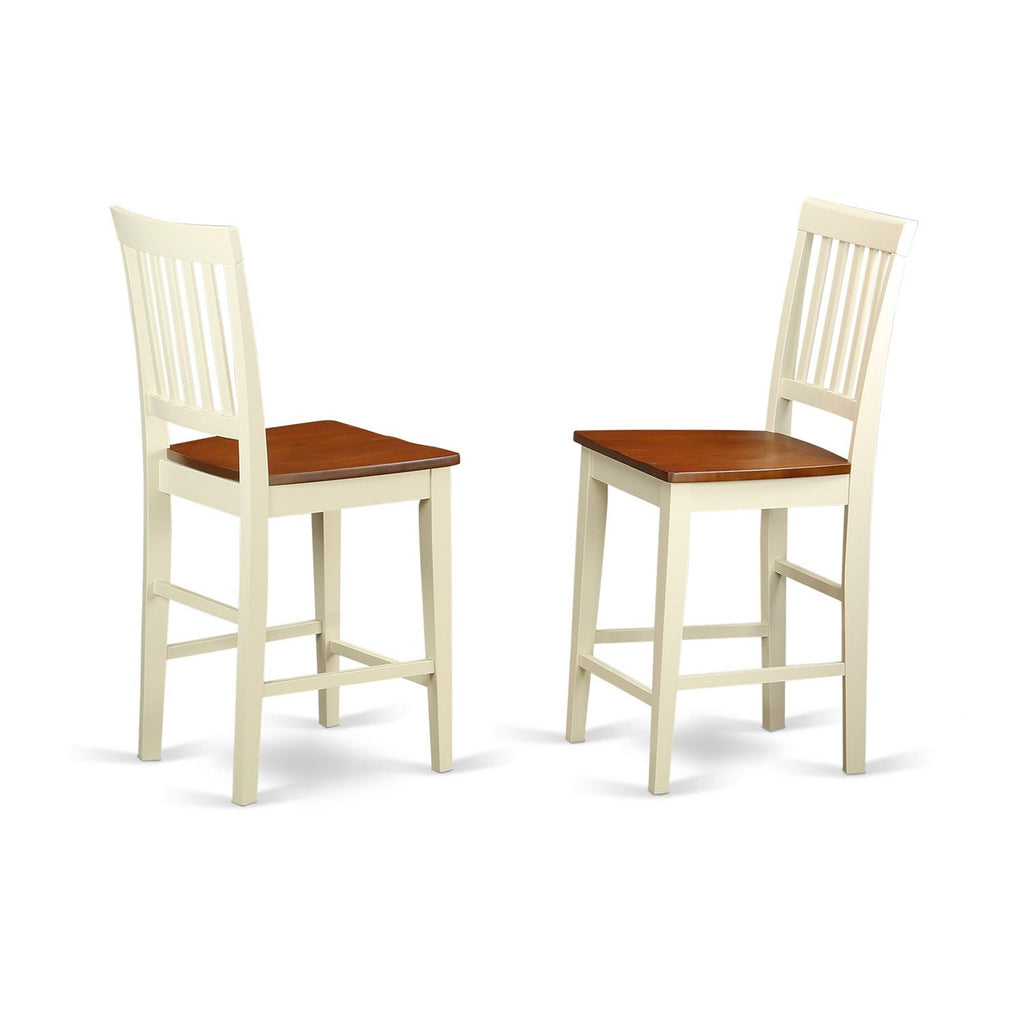 East West Furniture VNS-WHI-W Vernon Counter Height Bar Stool - Pub Height Wooden Chairs, Set of 2, Buttermilk & Cherry