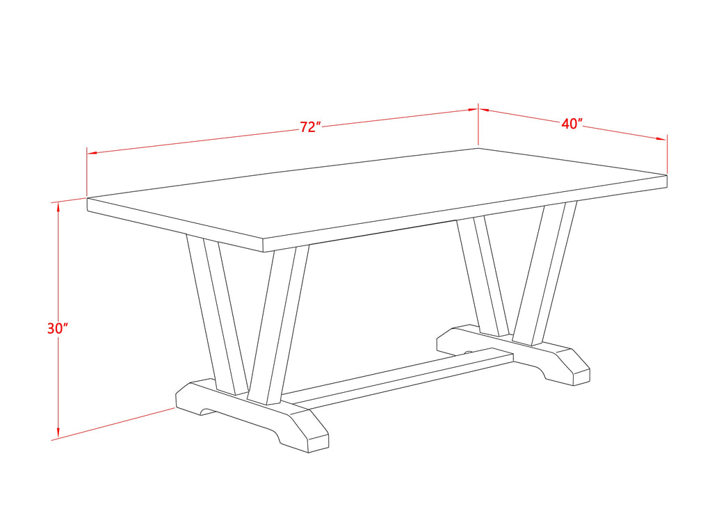 VT027 V-Style 40x72" Rectangular Solid Wood Dining Table - Wirebrushed Linen White Color