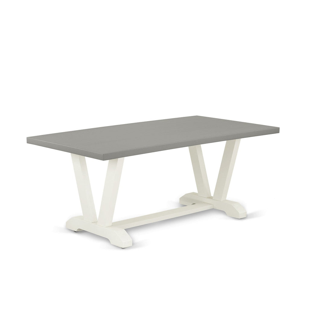 VT097 V-Style 40x72" Rectangular Solid Wood Dining Table - Wirebrushed Linen White & Cement Color