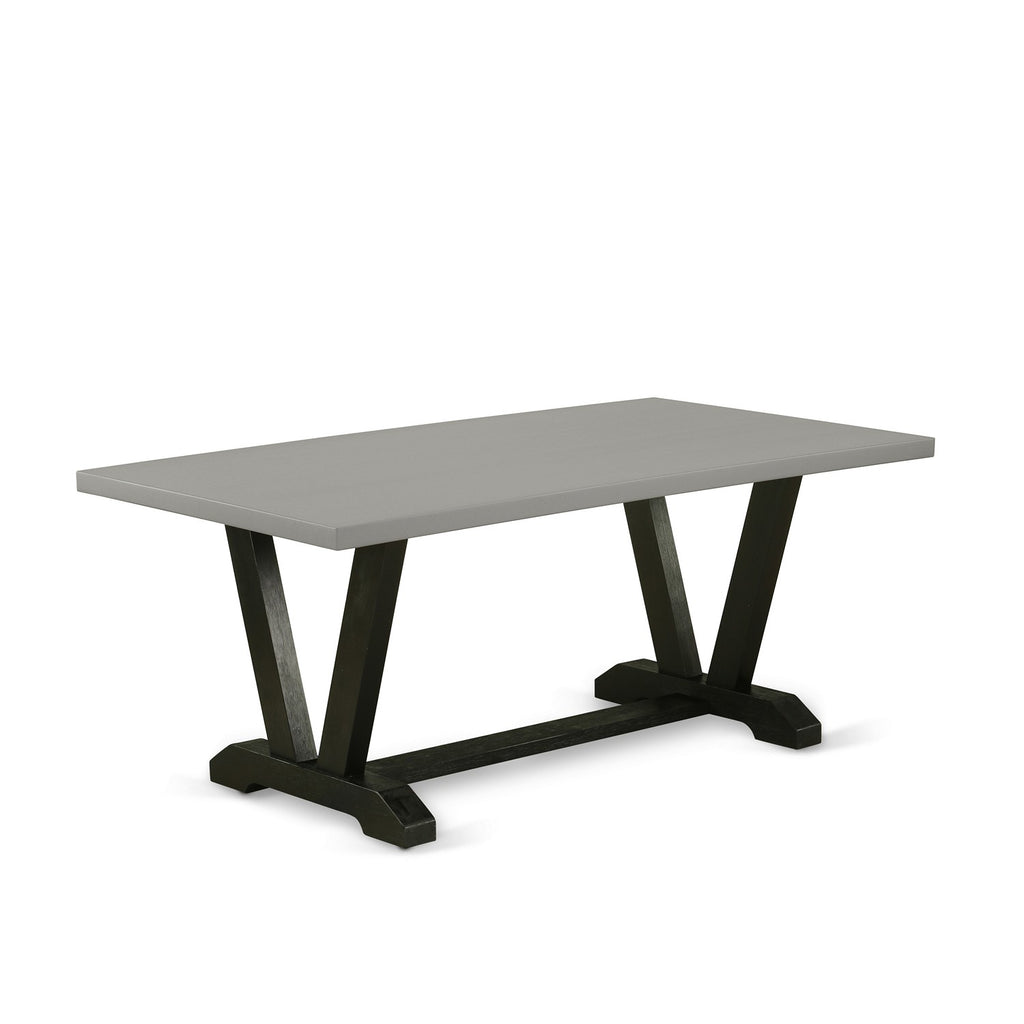 V697BA105-6 6Pc Dinette Set - 40x72" Rectangular Table, 4 Parson Chairs and a Bench - Wirebrushed Black & Cement Color