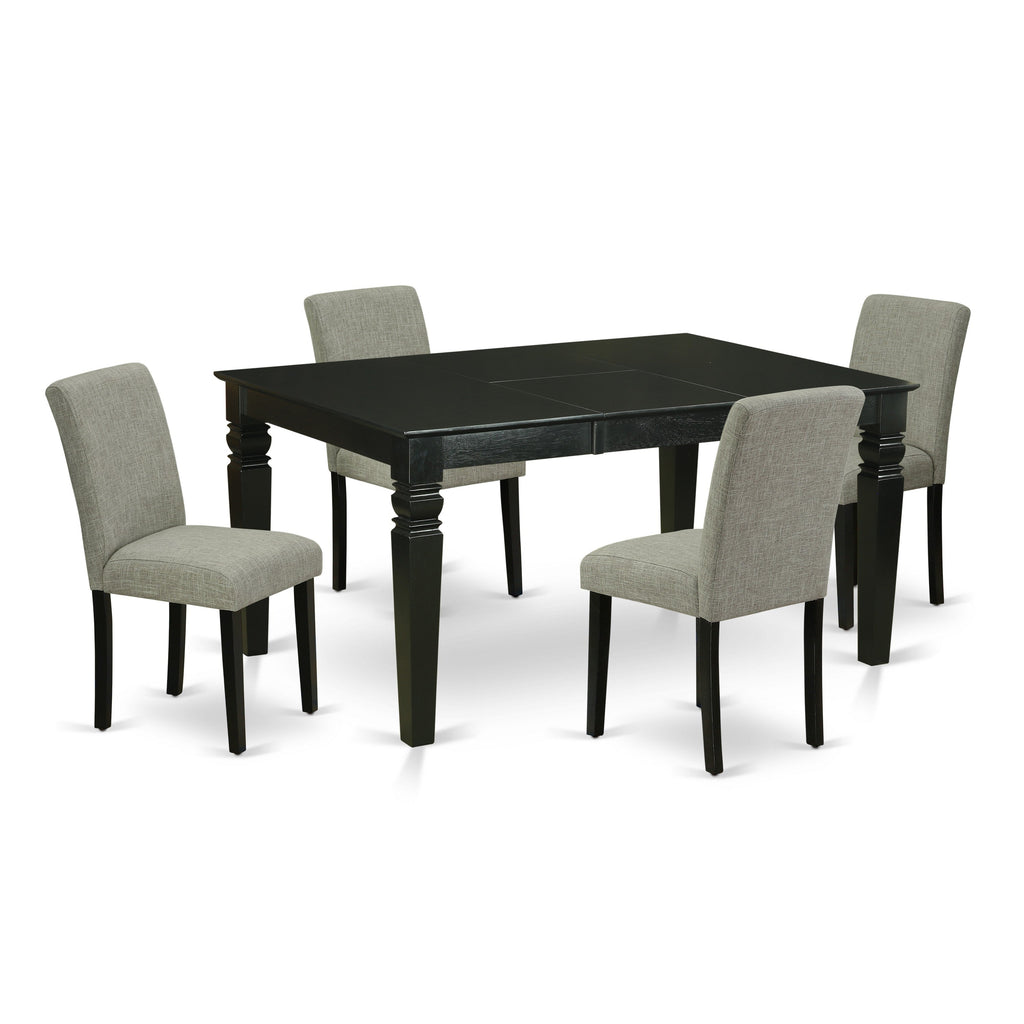East West Furniture WEAB5-BLK-06 5 Piece Dining Set Includes a Rectangle Dining Room Table with Butterfly Leaf and 4 Shitake Linen Fabric Upholstered Parson Chairs, 42x60 Inch, Black