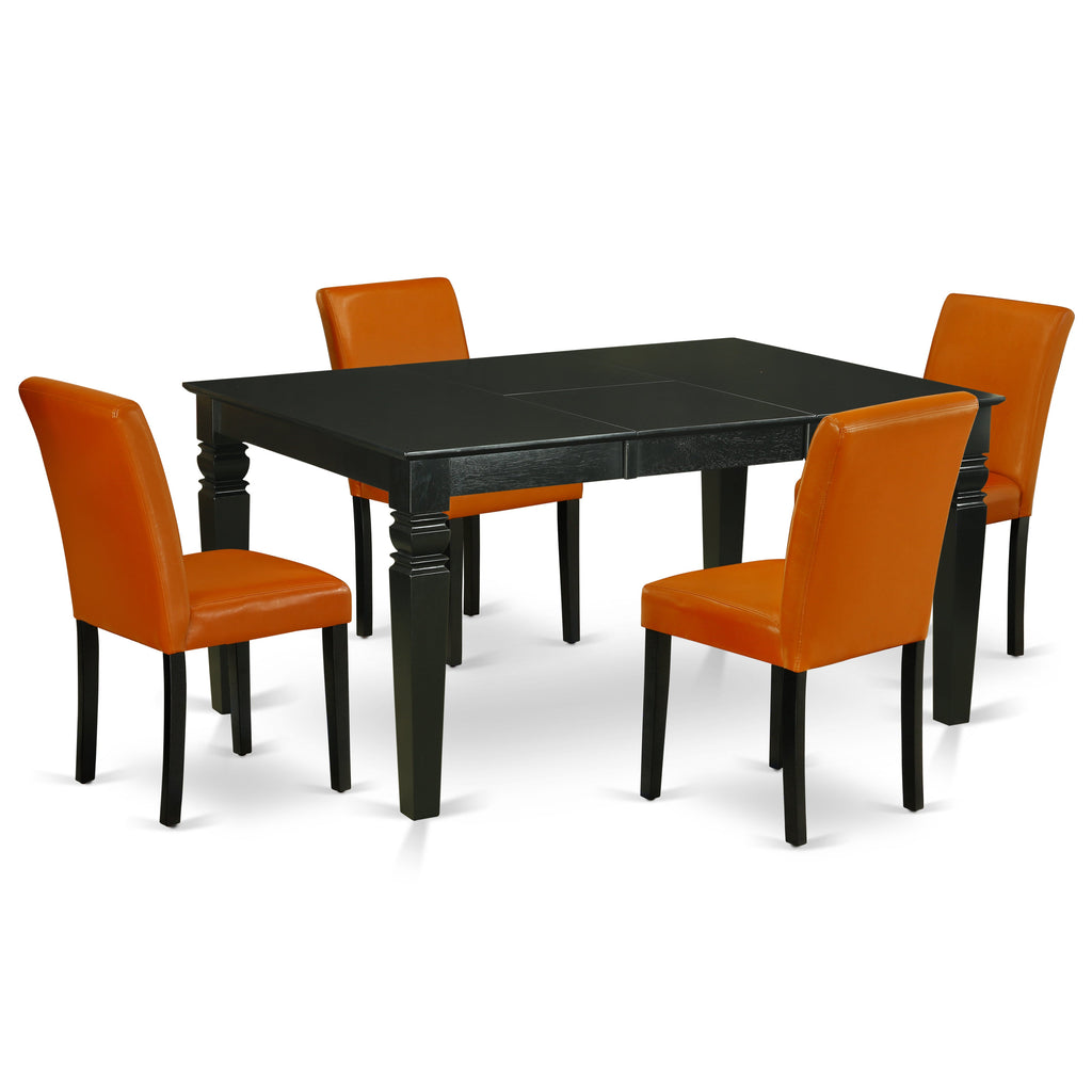 East West Furniture WEAB5-BLK-61 5 Piece Dining Set Includes a Rectangle Dining Room Table with Butterfly Leaf and 4 Baked Bean Faux Leather Upholstered Chairs, 42x60 Inch, Black