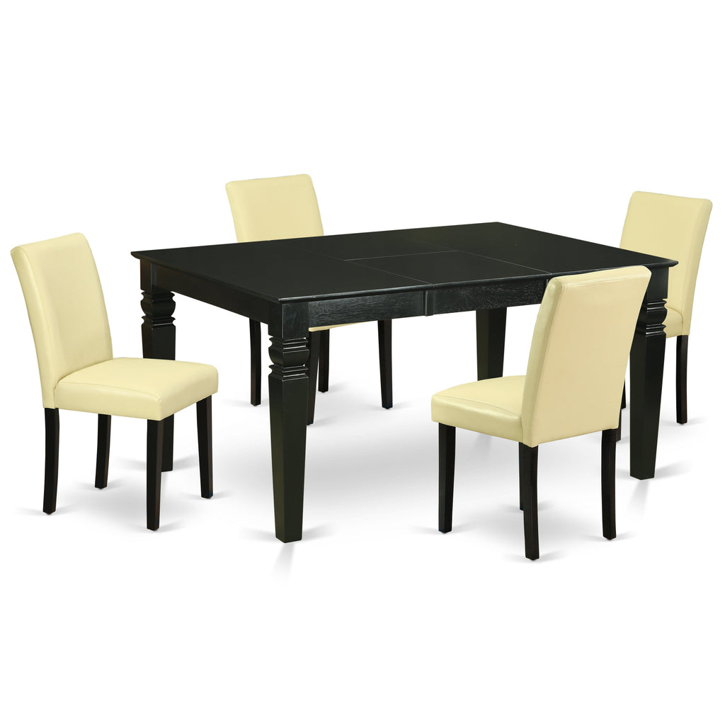 East West Furniture WEAB5-BLK-73 5 Piece Kitchen Table Set for 4 Includes a Rectangle Dining Room Table with Butterfly Leaf and 4 Eggnog Faux Leather Parsons Chairs, 42x60 Inch, Black