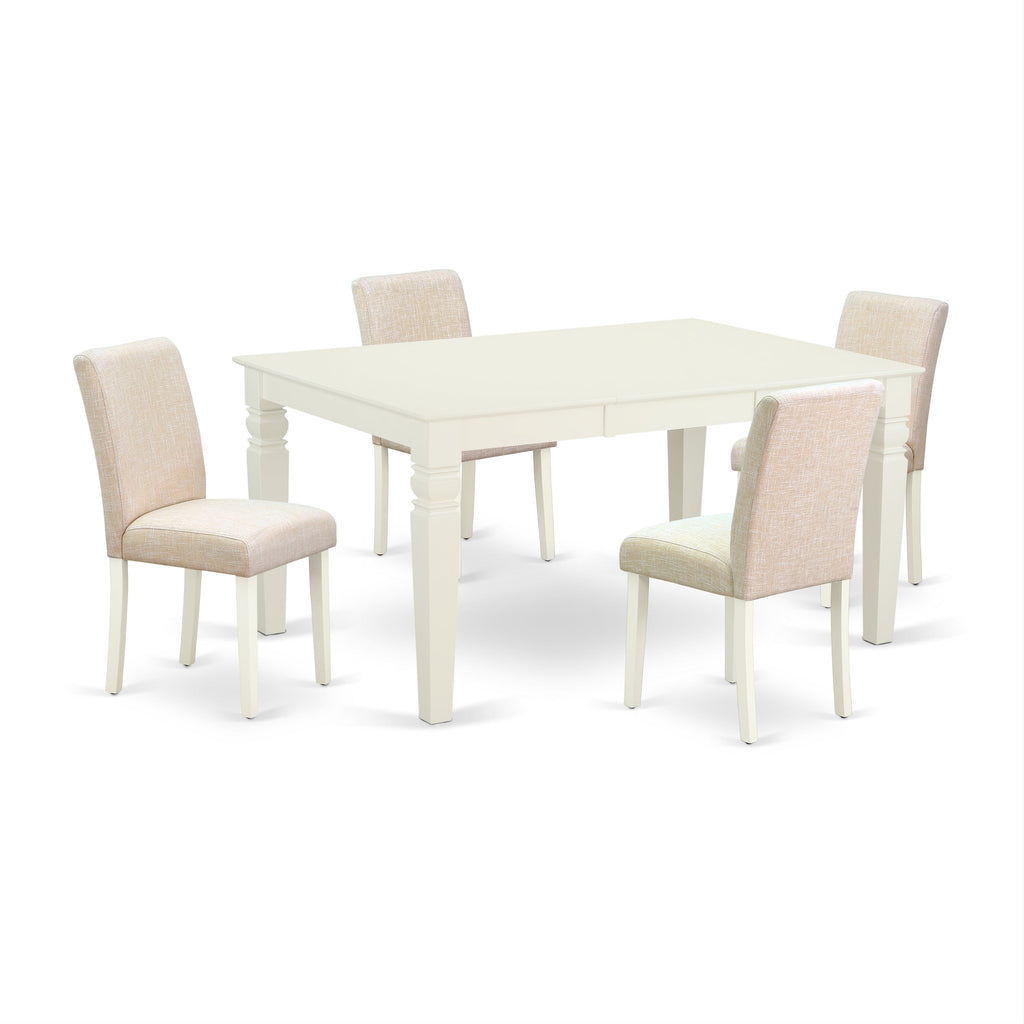 East West Furniture WEAB5-LWH-02 5 Piece Dining Room Set Includes a Rectangle Wooden Table with Butterfly Leaf and 4 Light Beige Linen Fabric Parson Dining Chairs, 42x60 Inch, Linen White