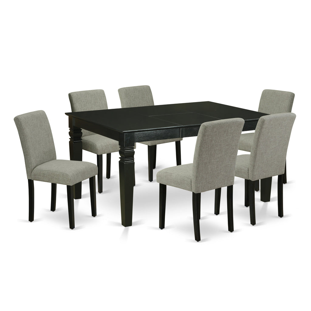 East West Furniture WEAB7-BLK-06 7 Piece Dining Set Consist of a Rectangle Dining Room Table with Butterfly Leaf and 6 Shitake Linen Fabric Upholstered Chairs, 42x60 Inch, Black