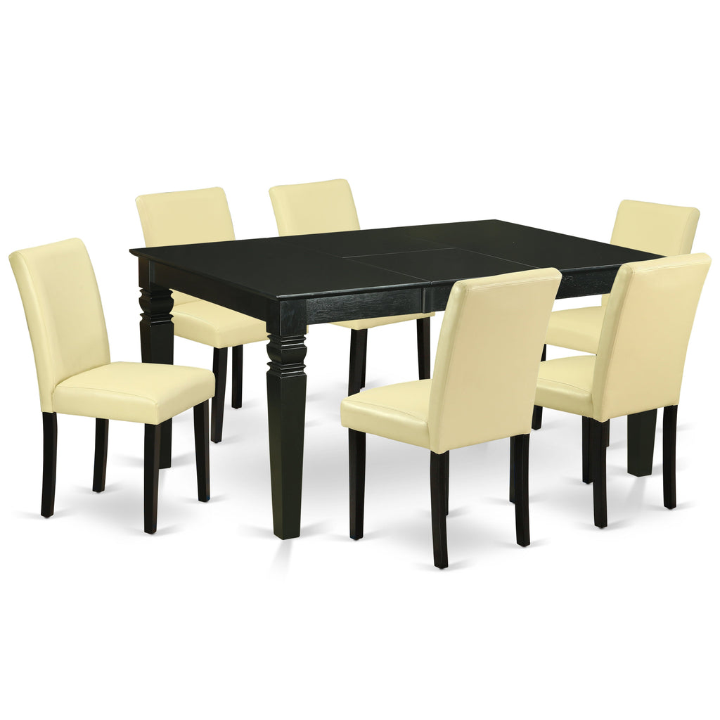 East West Furniture WEAB7-BLK-73 7 Piece Dining Set Consist of a Rectangle Dining Room Table with Butterfly Leaf and 6 Eggnog Faux Leather Upholstered Chairs, 42x60 Inch, Black