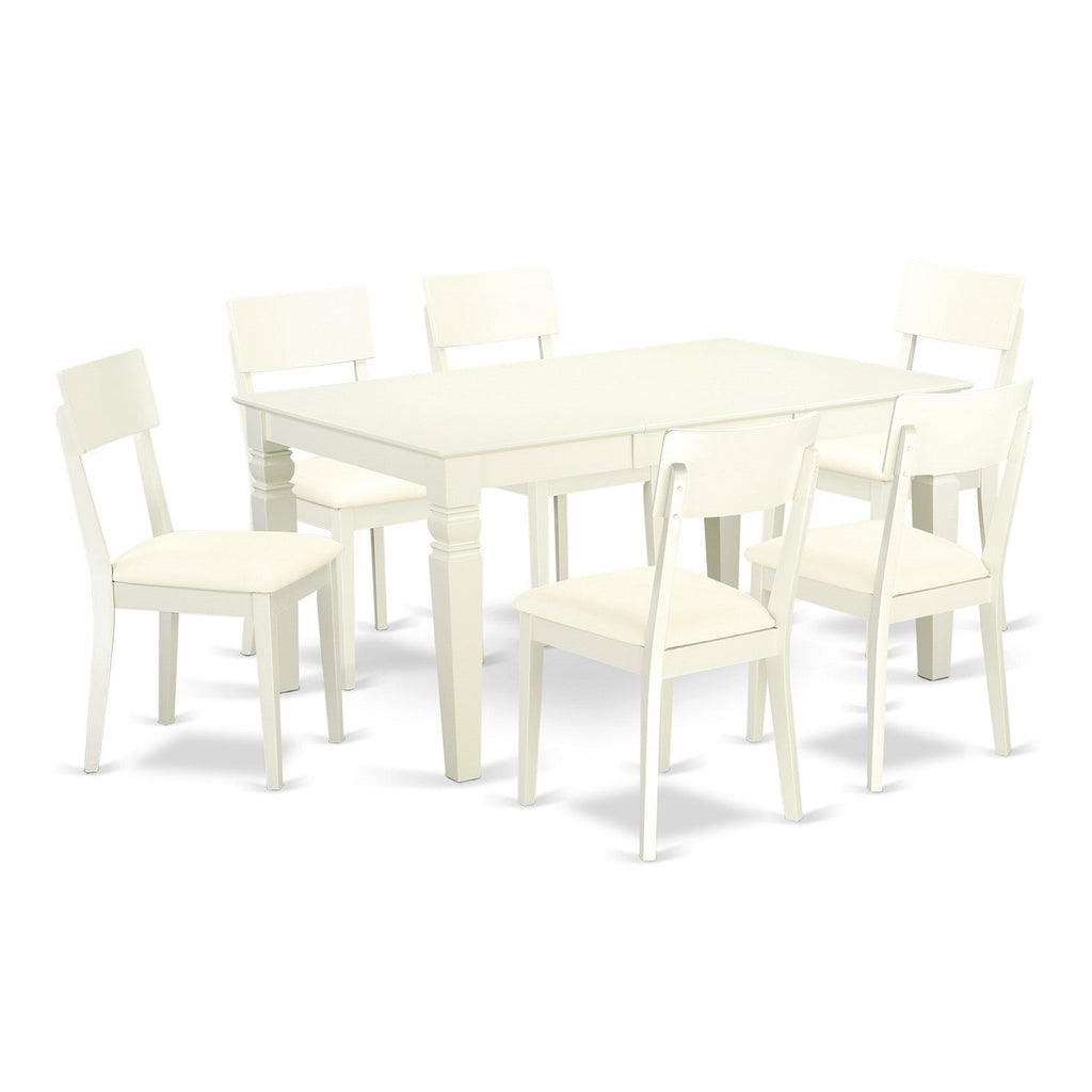 East West Furniture WEAD7-LWH-LC 7 Piece Dining Set Consist of a Rectangle Dining Room Table with Butterfly Leaf and 6 Faux Leather Upholstered Chairs, 42x60 Inch, Linen White