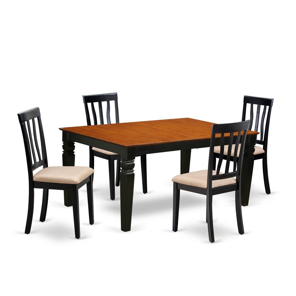 East West Furniture WEAN5-BCH-C 5 Piece Kitchen Table Set for 4 Includes a Rectangle Dining Table with Butterfly Leaf and 4 Linen Fabric Dining Room Chairs, 42x60 Inch, Black & Cherry