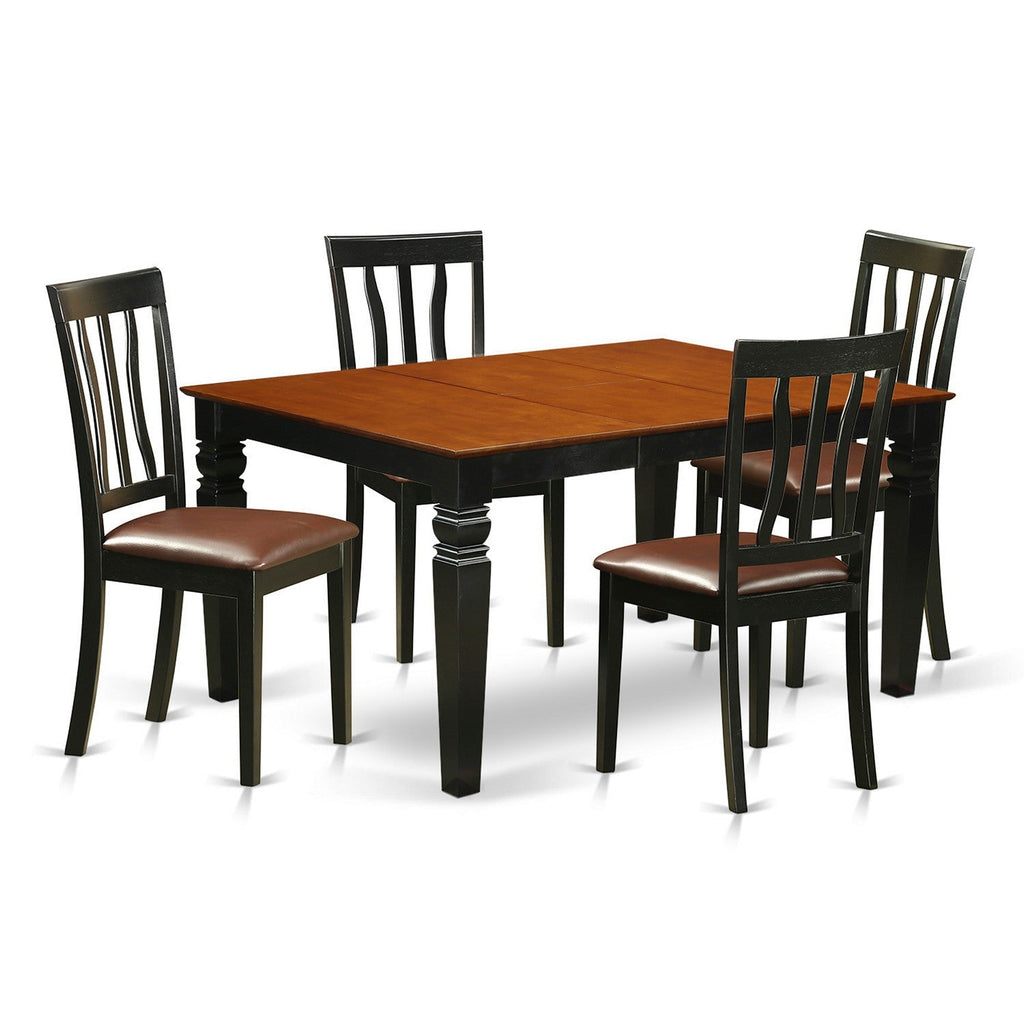East West Furniture WEAN5-BCH-LC 5 Piece Dining Set Includes a Rectangle Dining Room Table with Butterfly Leaf and 4 Faux Leather Upholstered Chairs, 42x60 Inch, Black & Cherry