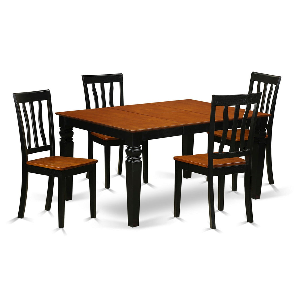 East West Furniture WEAN5-BCH-W 5 Piece Kitchen Table & Chairs Set Includes a Rectangle Dining Room Table with Butterfly Leaf and 4 Dining Chairs, 42x60 Inch, Black & Cherry
