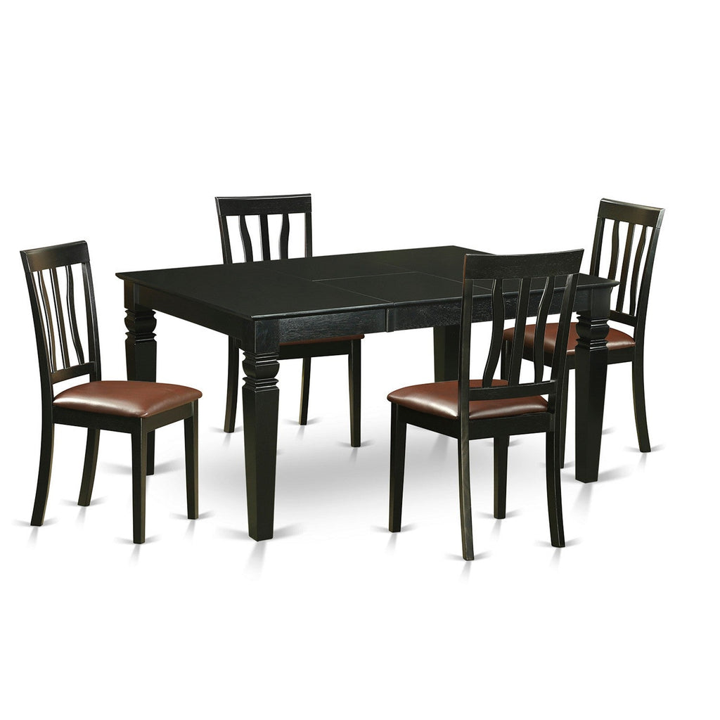 East West Furniture WEAN5-BLK-LC 5 Piece Dining Table Set for 4 Includes a Rectangle Kitchen Table with Butterfly Leaf and 4 Faux Leather Kitchen Dining Chairs, 42x60 Inch, Black