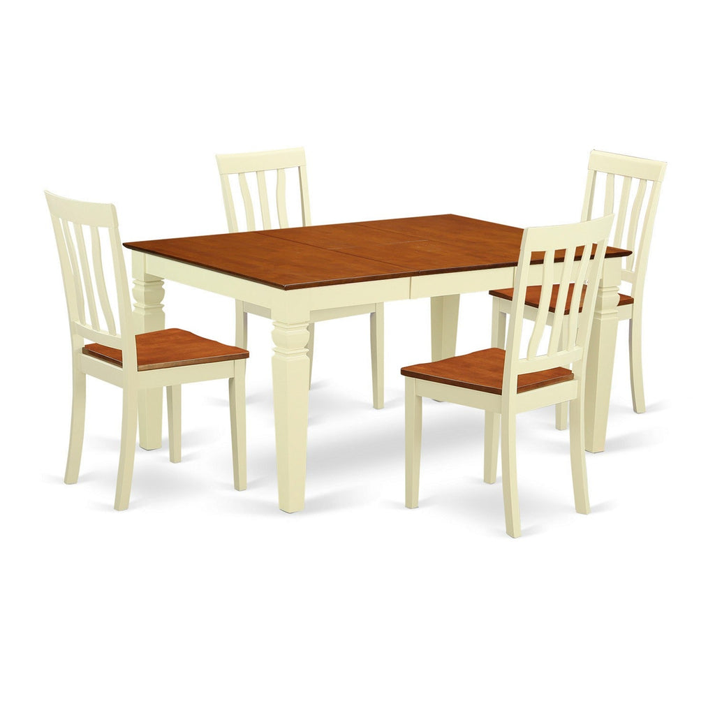 East West Furniture WEAN5-BMK-W 5 Piece Dining Room Furniture Set Includes a Rectangle Kitchen Table with Butterfly Leaf and 4 Dining Chairs, 42x60 Inch, Buttermilk & Cherry