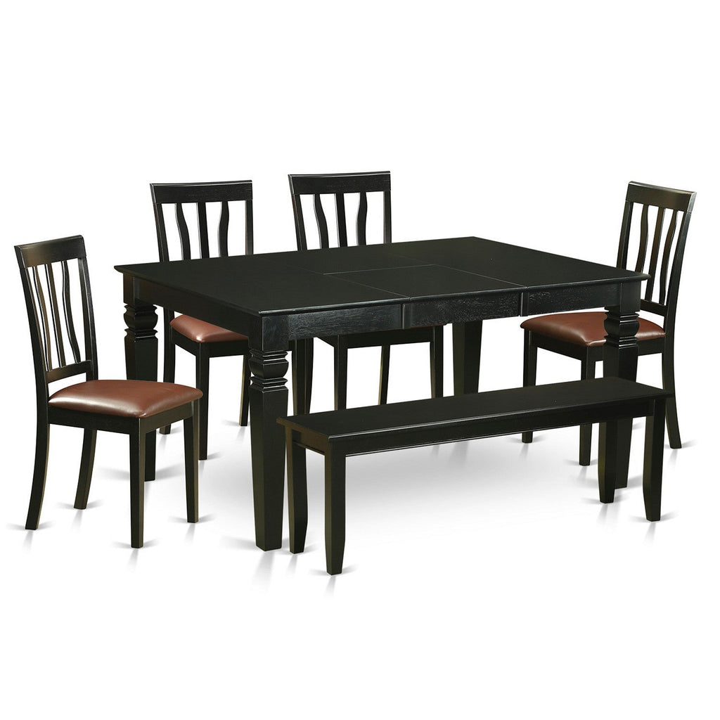 East West Furniture WEAN6D-BLK-LC 6 Piece Modern Dining Table Set Contains a Rectangle Wooden Table with Butterfly Leaf and 4 Faux Leather Dining Chairs with a Bench, 42x60 Inch, Black