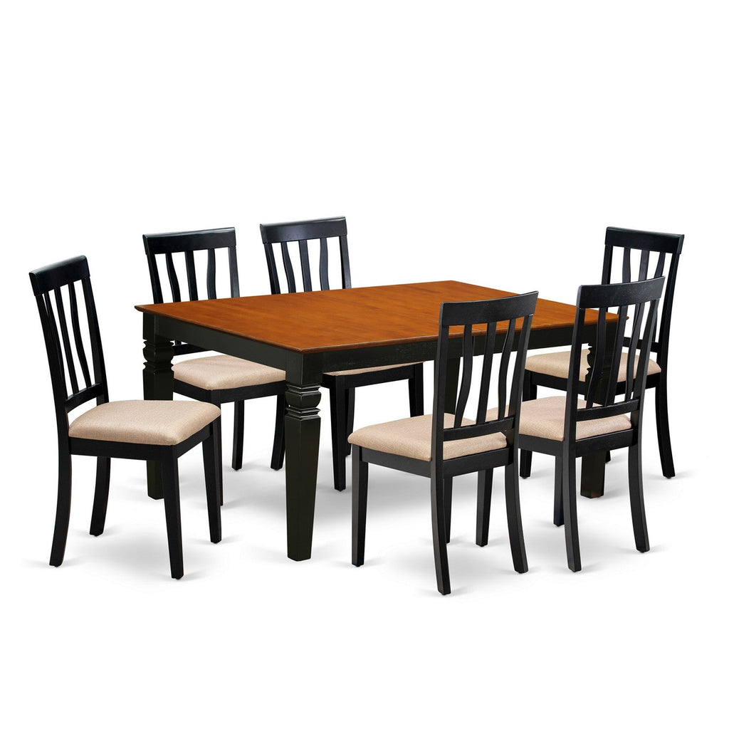 East West Furniture WEAN7-BCH-C 7 Piece Dining Room Furniture Set Consist of a Rectangle Kitchen Table with Butterfly Leaf and 6 Linen Fabric Upholstered Chairs, 42x60 Inch, Black & Cherry
