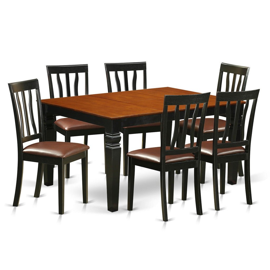 East West Furniture WEAN7-BCH-LC 7 Piece Dining Room Furniture Set Consist of a Rectangle Kitchen Table with Butterfly Leaf and 6 Faux Leather Upholstered Chairs, 42x60 Inch, Black & Cherry