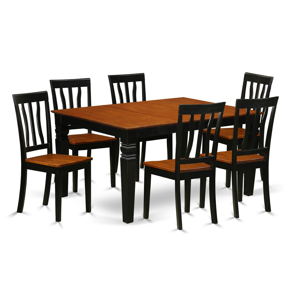 East West Furniture WEAN7-BCH-W 7 Piece Kitchen Table Set Consist of a Rectangle Dining Table with Butterfly Leaf and 6 Dining Room Chairs, 42x60 Inch, Black & Cherry