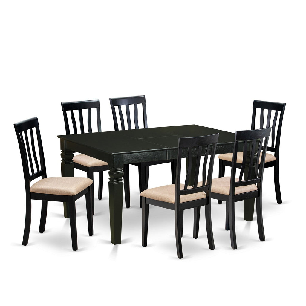 East West Furniture WEAN7-BLK-C 7 Piece Modern Dining Table Set Consist of a Rectangle Wooden Table with Butterfly Leaf and 6 Linen Fabric Upholstered Chairs, 42x60 Inch, Black