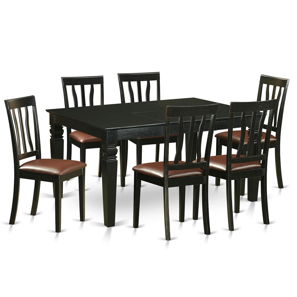 East West Furniture WEAN7-BLK-LC 7 Piece Dining Set Consist of a Rectangle Dining Room Table with Butterfly Leaf and 6 Faux Leather Upholstered Kitchen Chairs, 42x60 Inch, Black