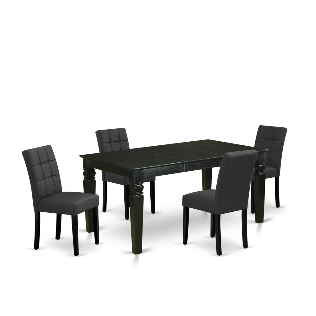 East West Furniture WEAS5-BLK-12 5 Piece Dinner Table Set Includes A Kitchen Table and 4 Dark Gray Faux Leather Wooden Chairs with Stylish Back- Black Finish